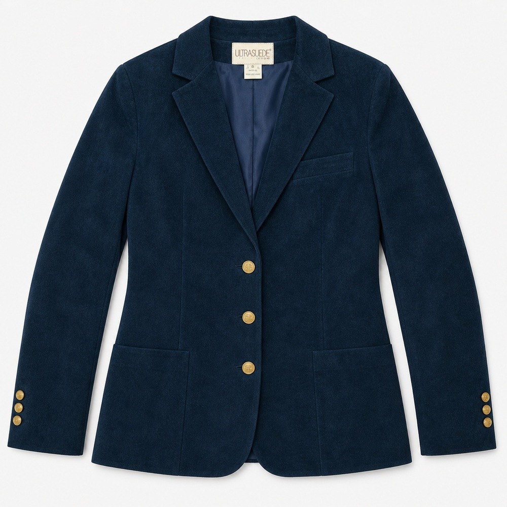 Vtg 70s Ultrasuede Navy Blue Blazer Jacket sz M Preppy Dark Academia‎ Minimalist